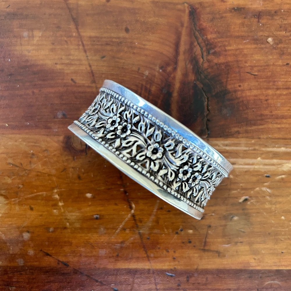 Intricate Floral Silver Cuff Bracelet